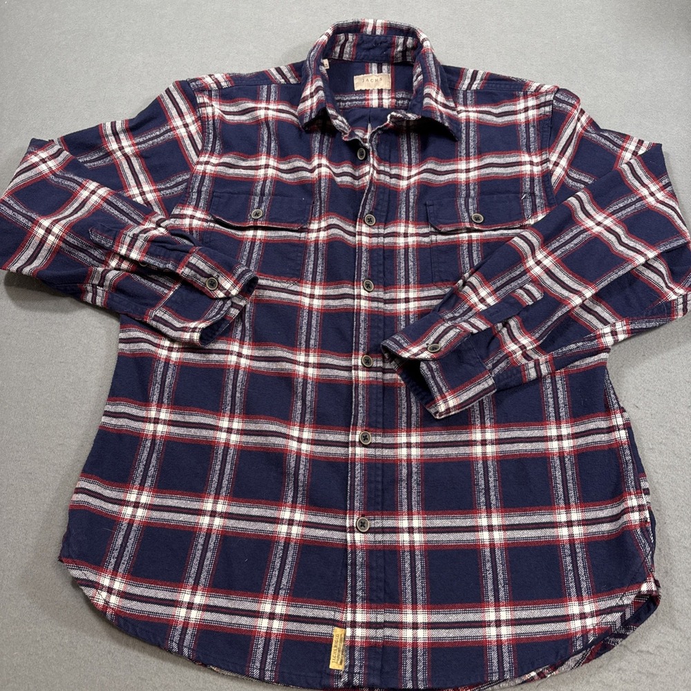 FLANNEL SHIRT Jachs  Men Large FLAP POCKETS Plaid Heavy L/S Button Up Classic
